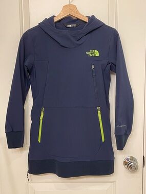 The North Face Navy Hoodie with Lime Green Zipper Accents